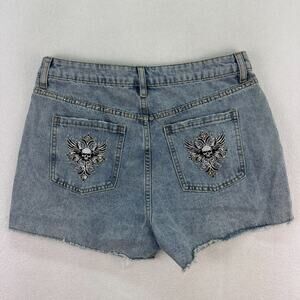 Hot Topic Blue Jean Shorts with Skull Embroidery